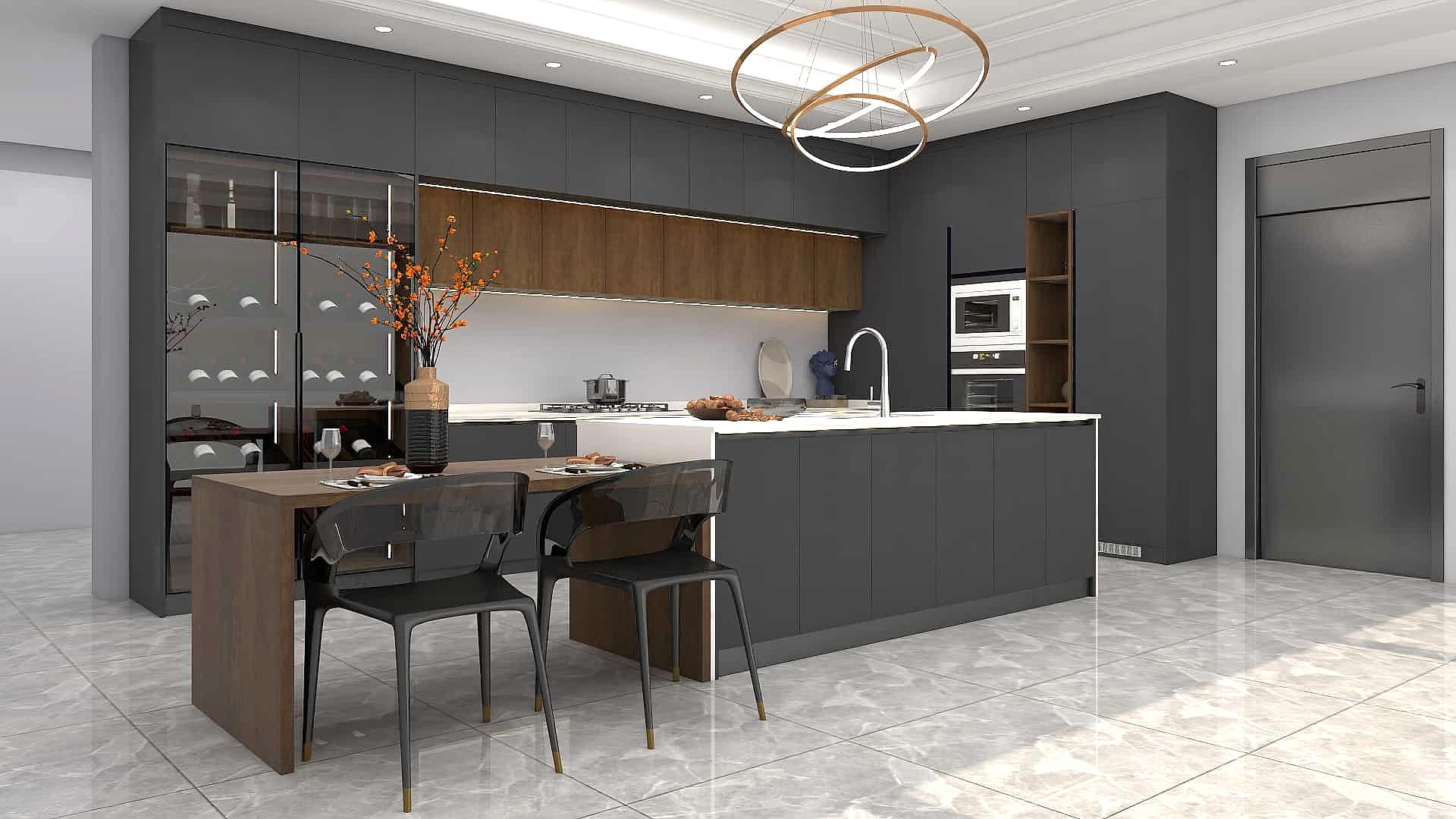 Modern Black Melamine L-shape Kitchen Cabinets 5 Modern Black Melamine L-shape Kitchen Cabinets