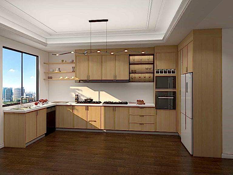 Modern Wood Veneer U-shaped Kitchen Cabinets (2)