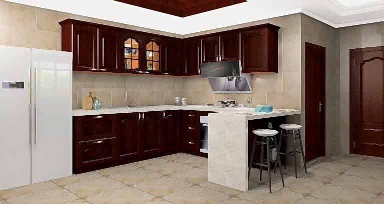 Transitional Wooden Two-tone U-Shape Kitchen Cabinets
