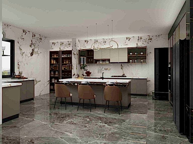 Modern Two-tone Island Marble Kitchen Cabinet (2)