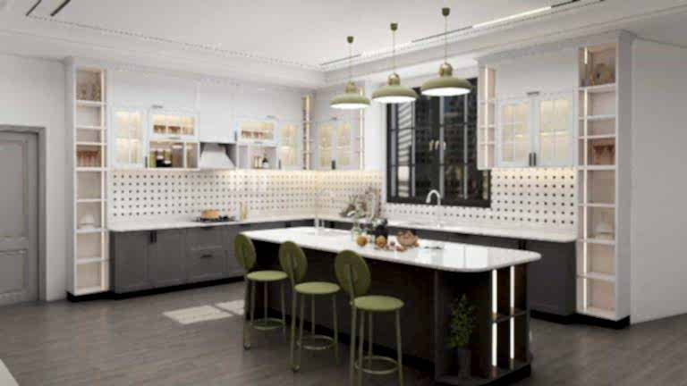 Traditional Farmhouse Two-tone Shaker L-shaped Kitchen Cabinets (4)