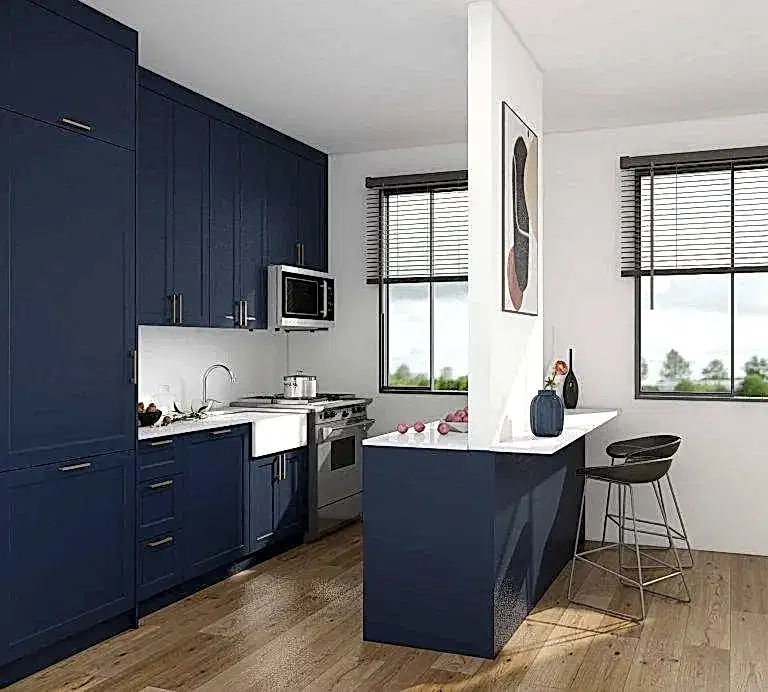 Blue Lacquer Modern Gallery Small Kitchen Cabinets