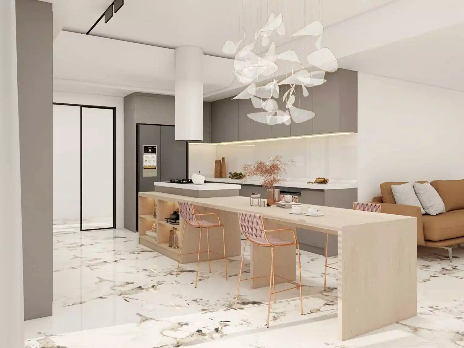 UAE Market 13 Modern Gray U-Shaped Kitchen Island Cabinets