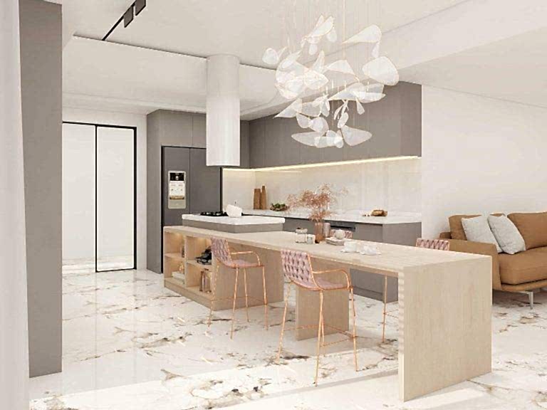 Modern Gray U-Shaped Kitchen Island Cabinets