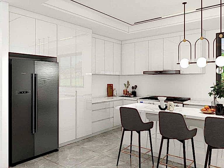 Modern L-Shaped Light White Kitchen Cabinets