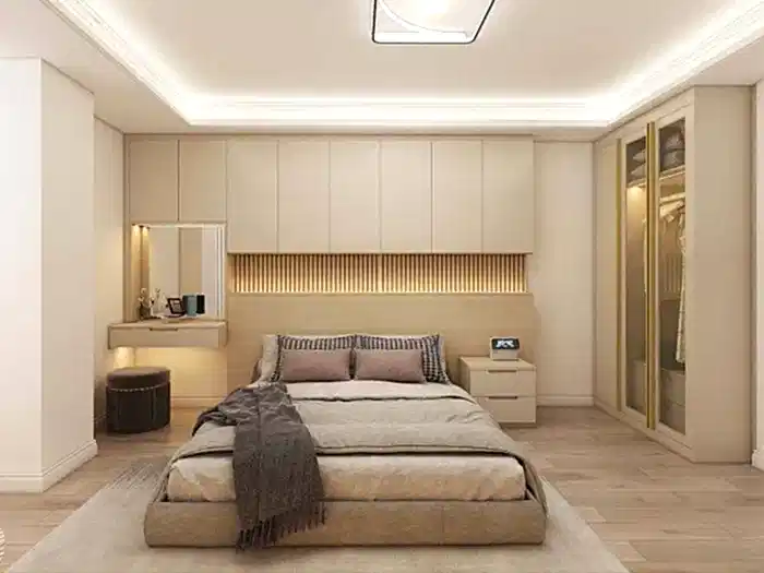 Bedroom Wardrobe 5 Elegant Cream PVC Hinged Wardrobe with Glass Doors