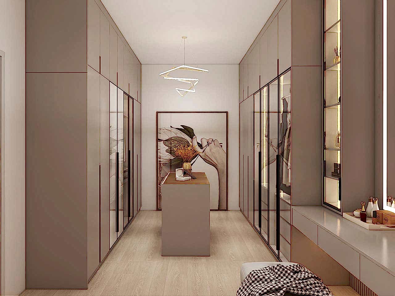 Walk In Closet 1 Elegant Golden U-Shaped Walk In Closet with Glass Doors