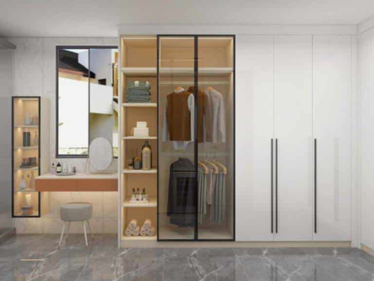 Gallery Modern White Lacquer Hinged Wardrobe with Silver Hardware