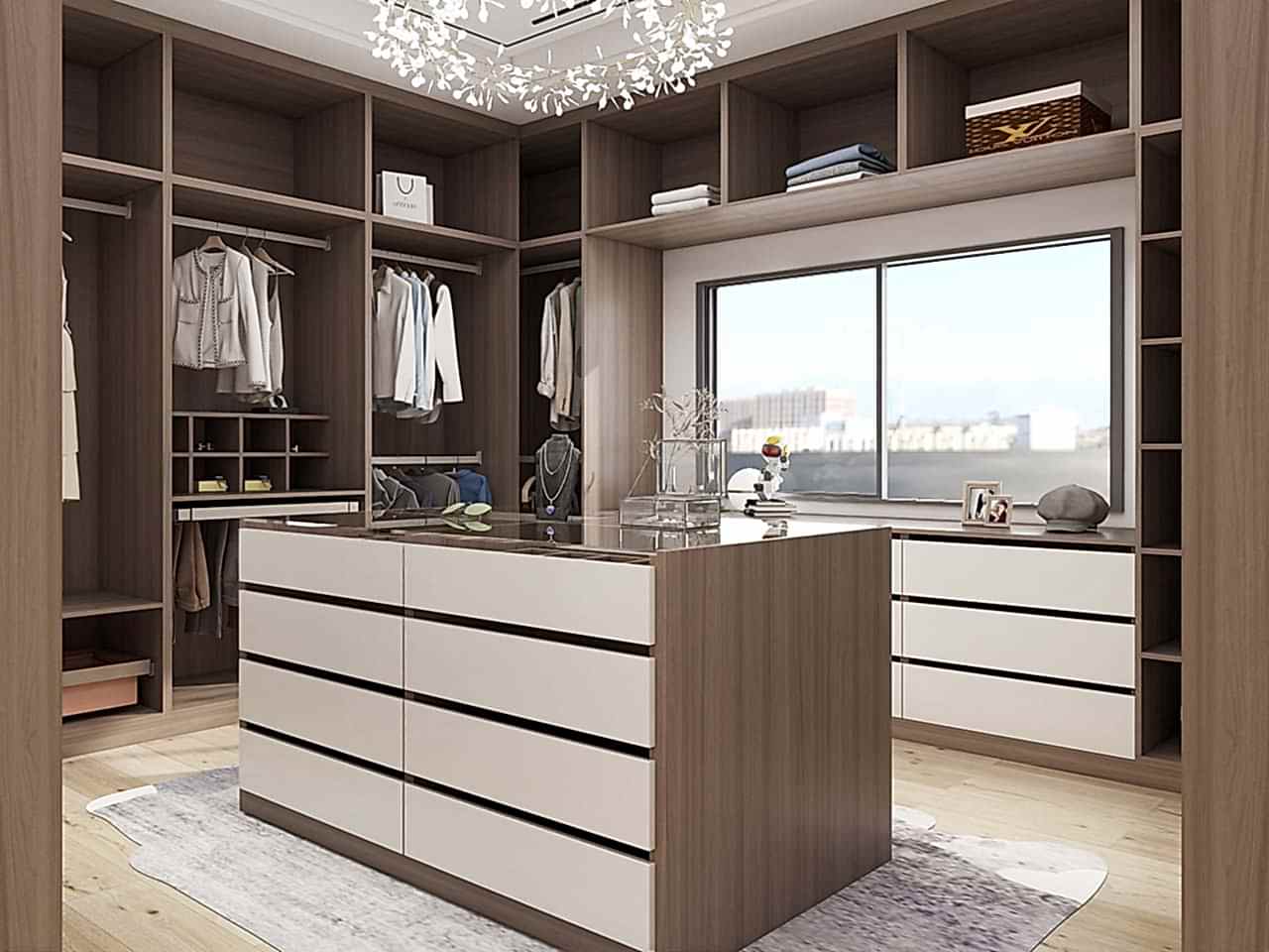 Walk In Closet 7 Modern Warm Melamine U-Shaped Walk In Closet