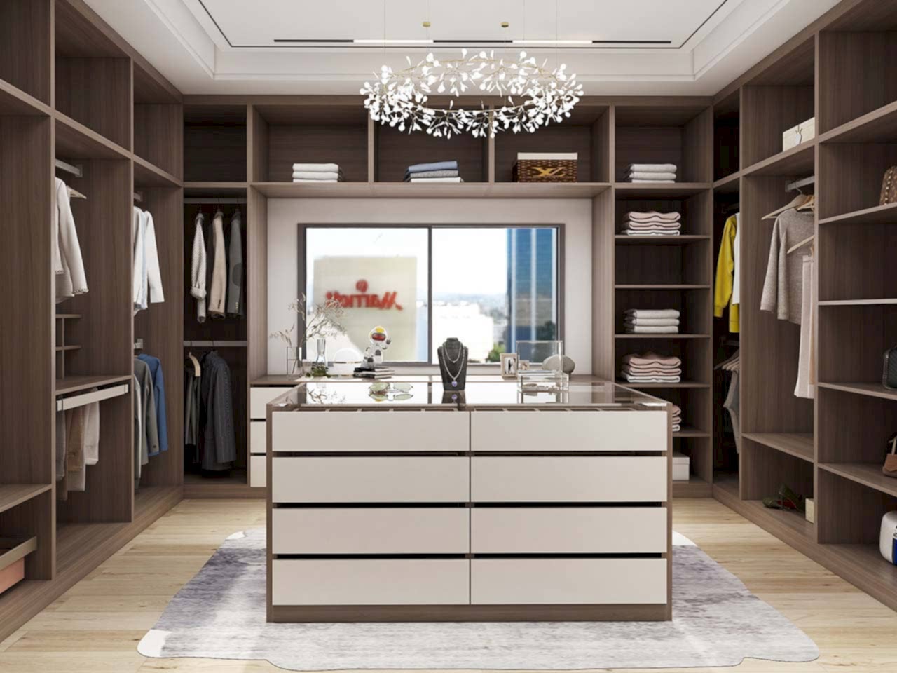 Walk In Closet 6 Modern Warm Melamine U-Shaped Walk In Closet