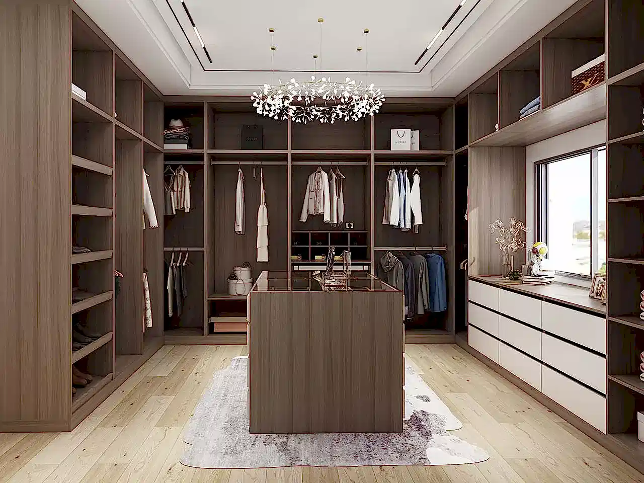 Walk In Closet 5 Modern Warm Melamine U-Shaped Walk In Closet