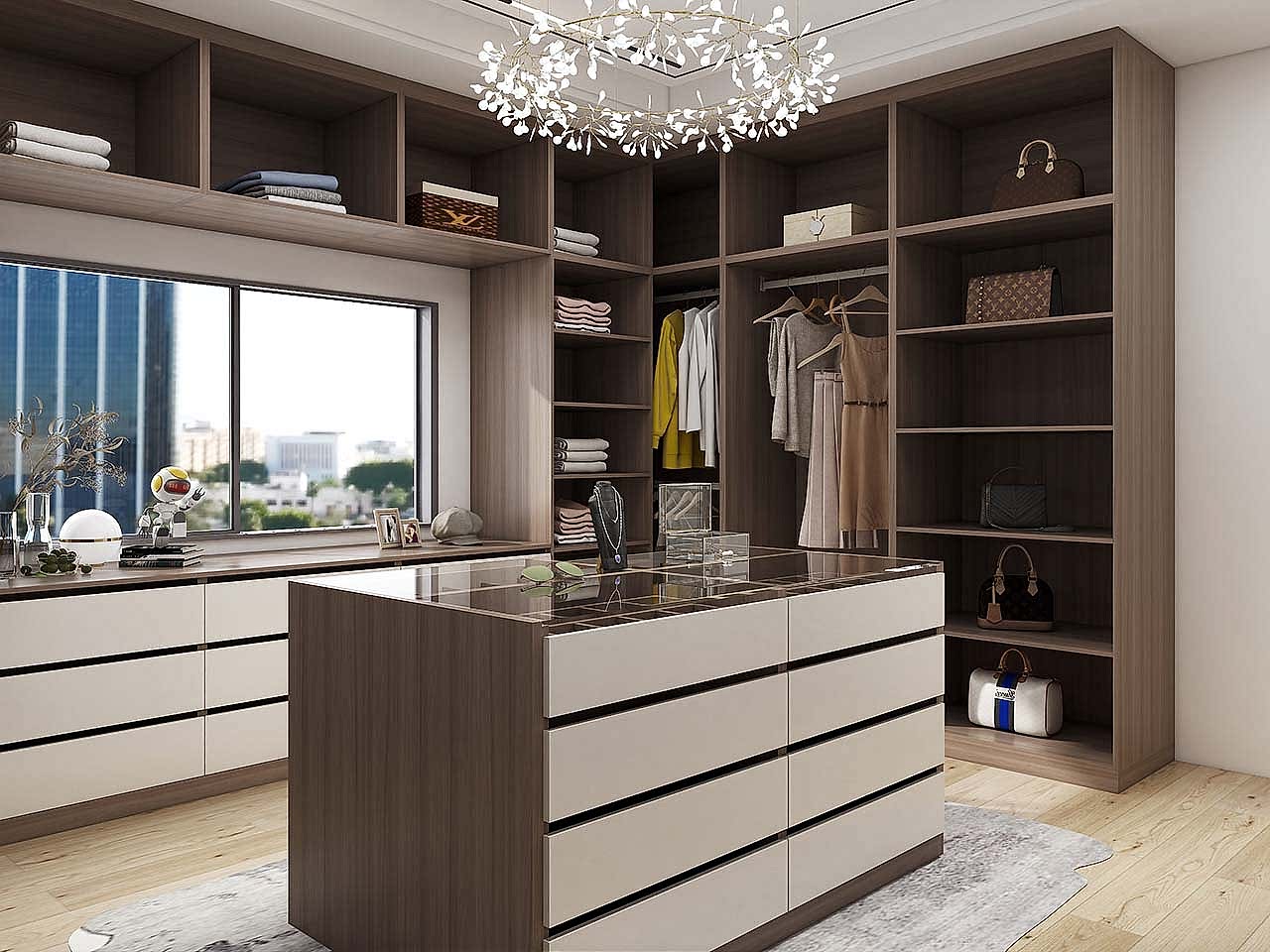 Walk In Closet 4 Modern Warm Melamine U-Shaped Walk In Closet