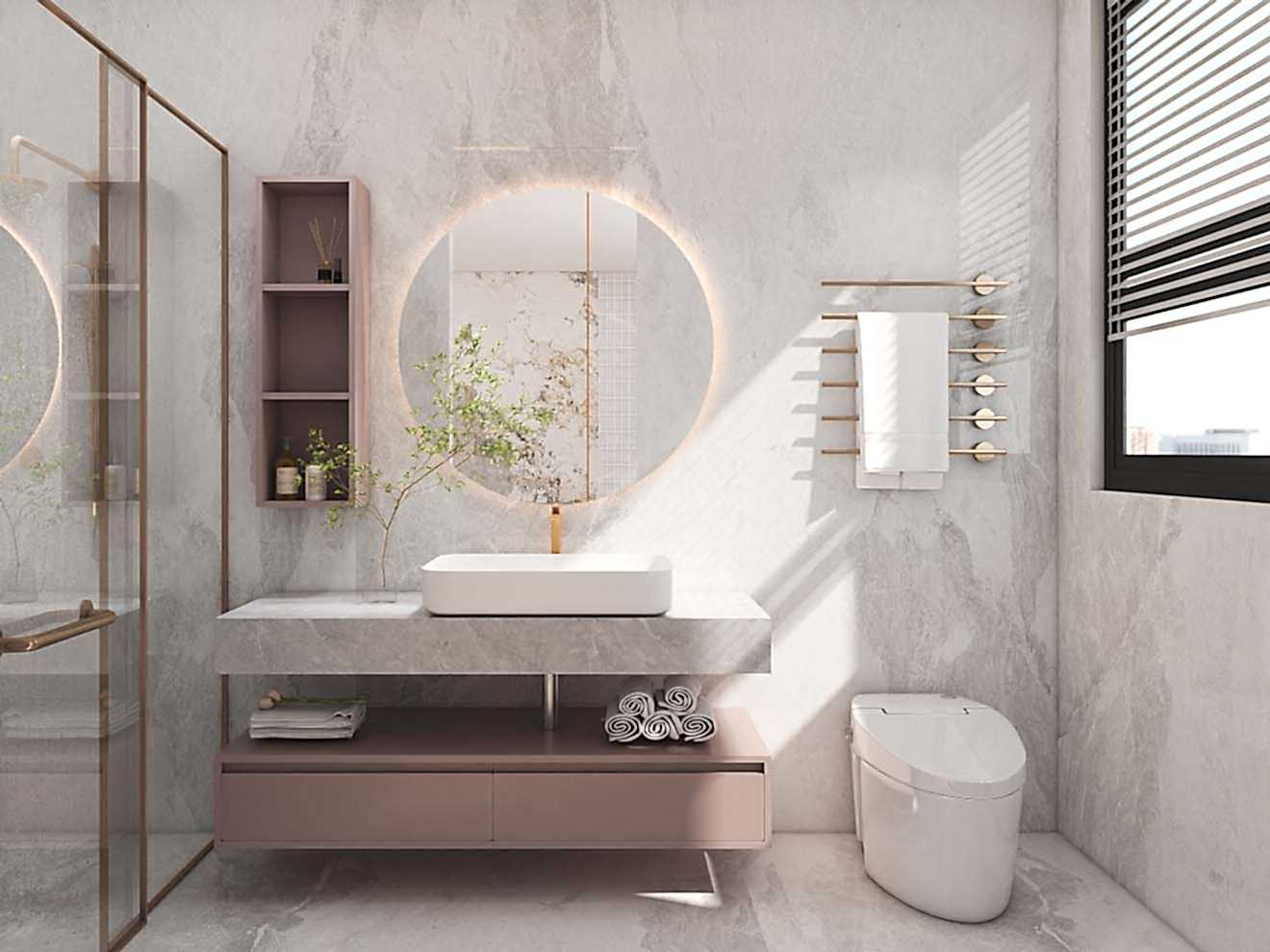 UAE Market 14 Modern Blush Bathroom Floating Cabinets in Textured Decor