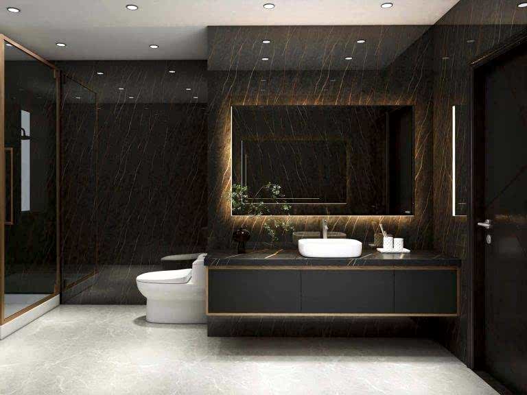 Luxurious Modern Bathroom Cabinets with Dramatic Marble Accents