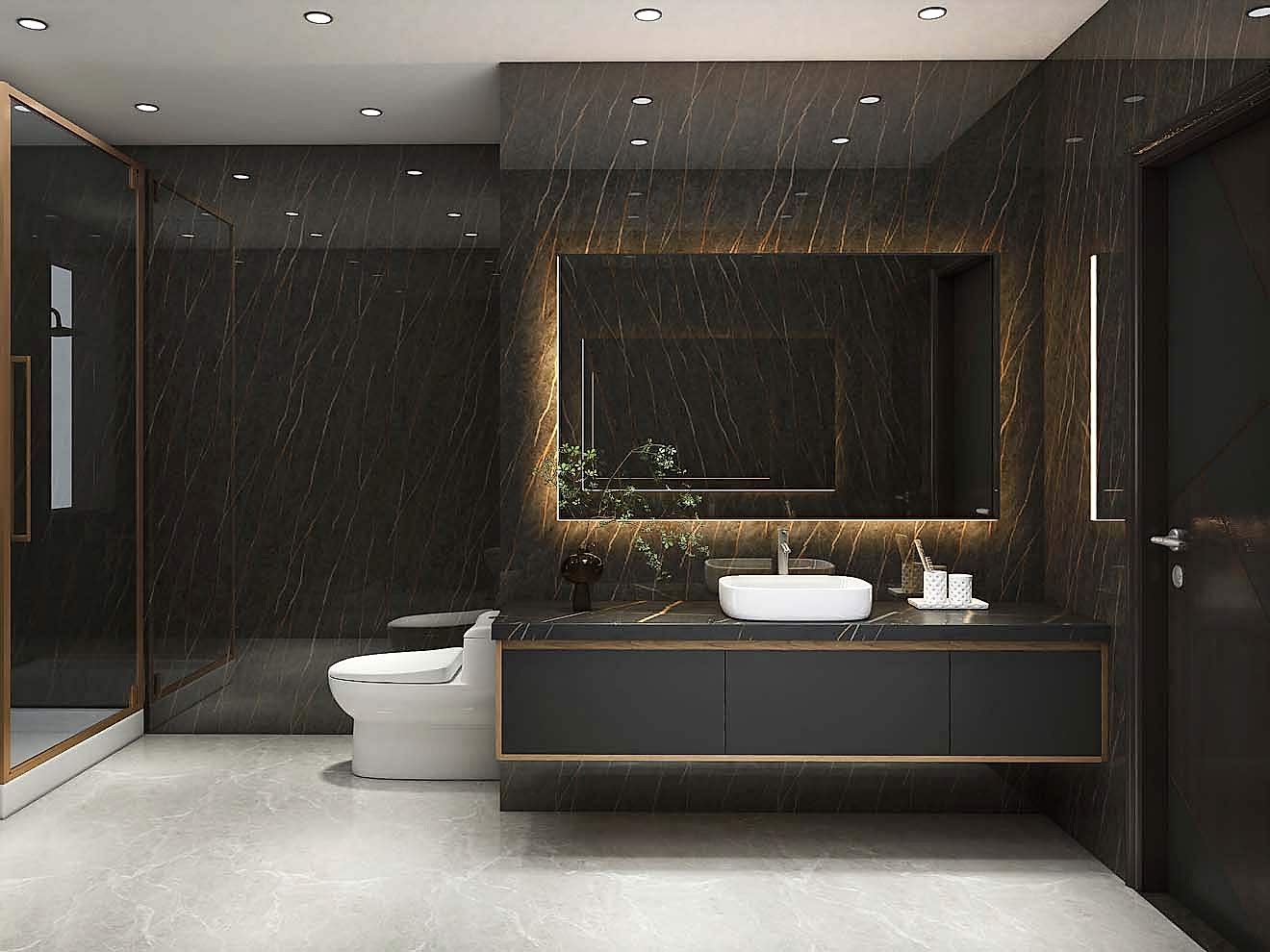 UAE Market 17 Luxurious Modern Bathroom Cabinets with Dramatic Marble Accents