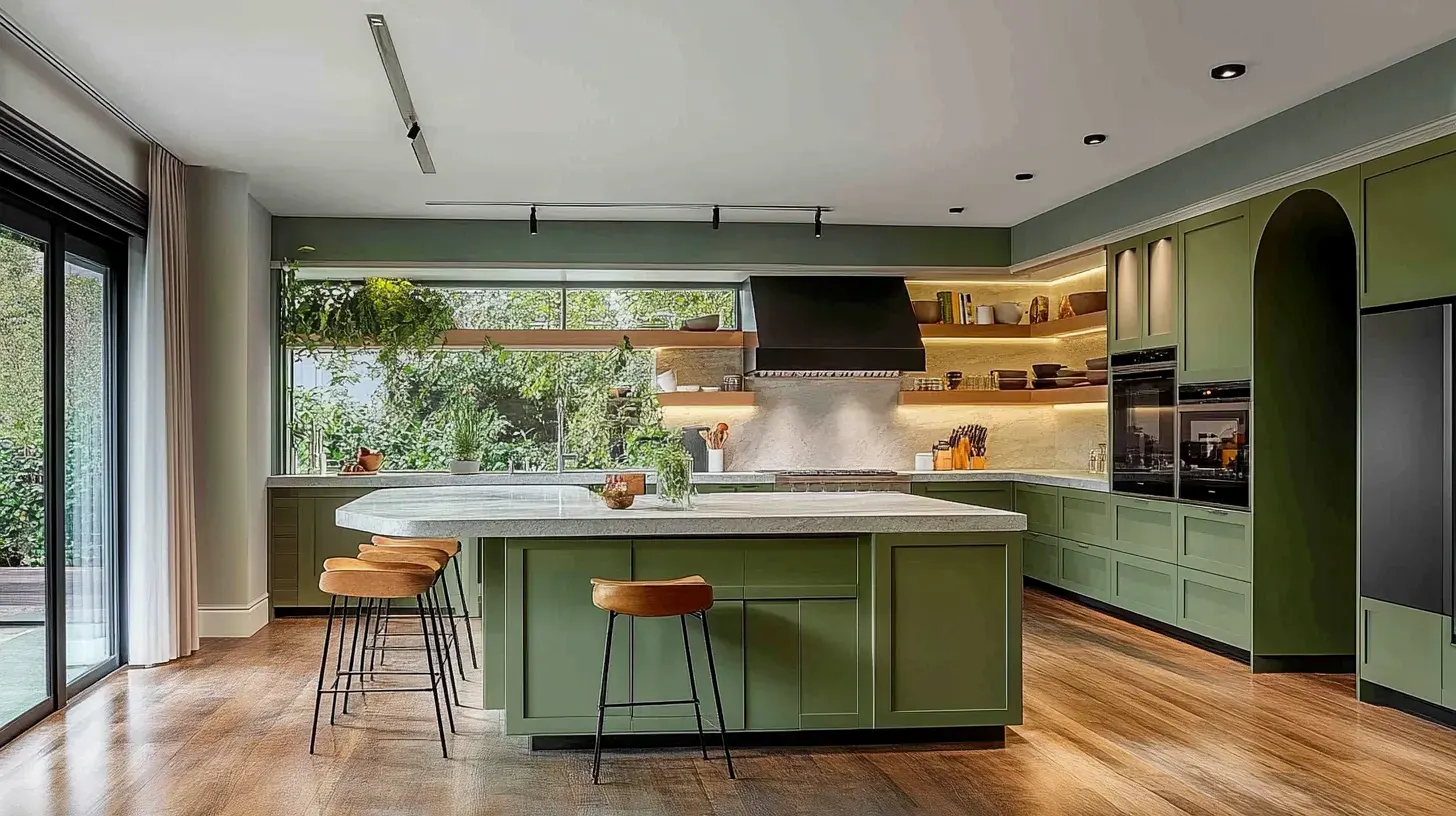 Shaker Kitchen Cabinets 13 Shaker style Green Cabinet With Warmth Wooden Flooring