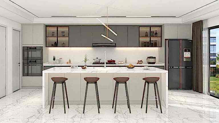 Custom Wholesale Cabinets 27 Matte Gray Cabinets with Integrated LED Illumination