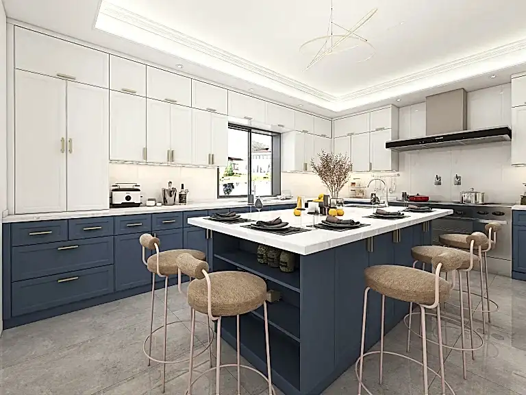 Shaker-Style Navy and White American Custom Cabinets