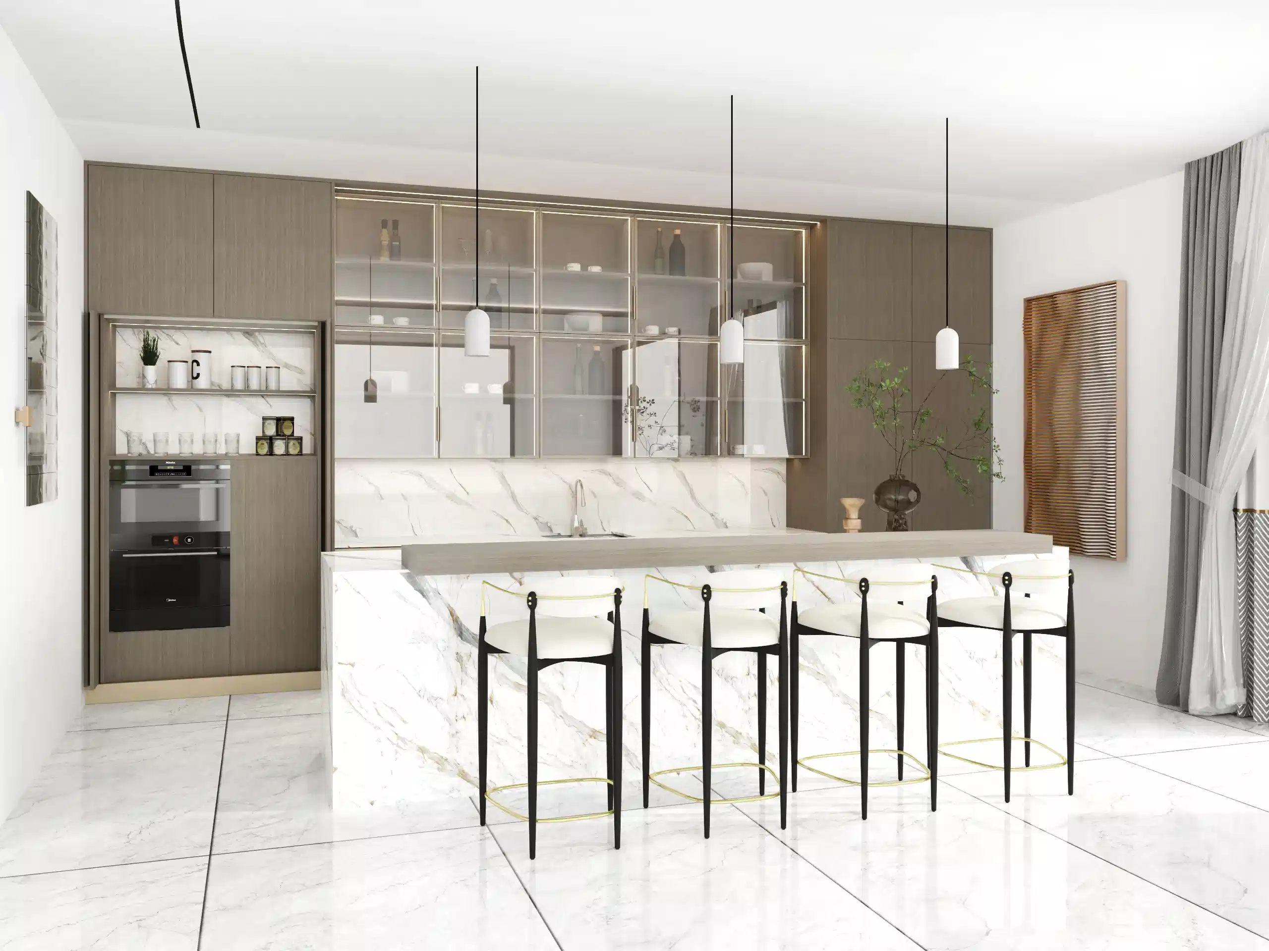 Melamine Kitchen Cabinets 15 Dark melamine cabinetry combined with glass and recessed lighting for a sleek, modern kitchen