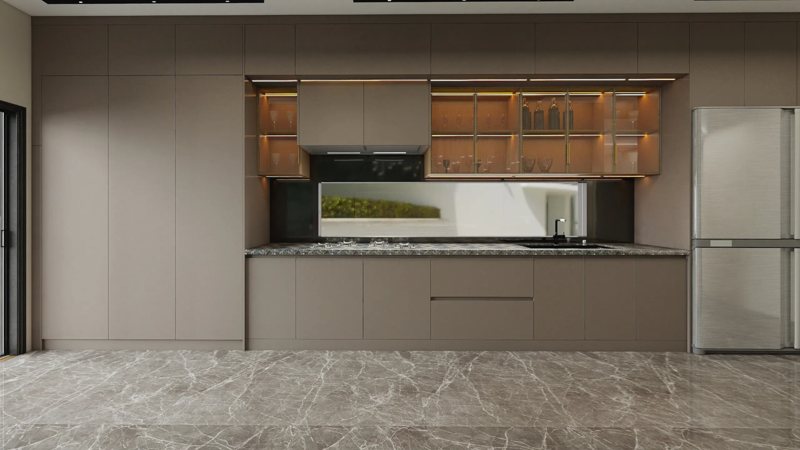 Lacquer Kitchen Cabinets 12 Light Brown One Wall Lacquer Kitchen Cabinets With Glass Display Door