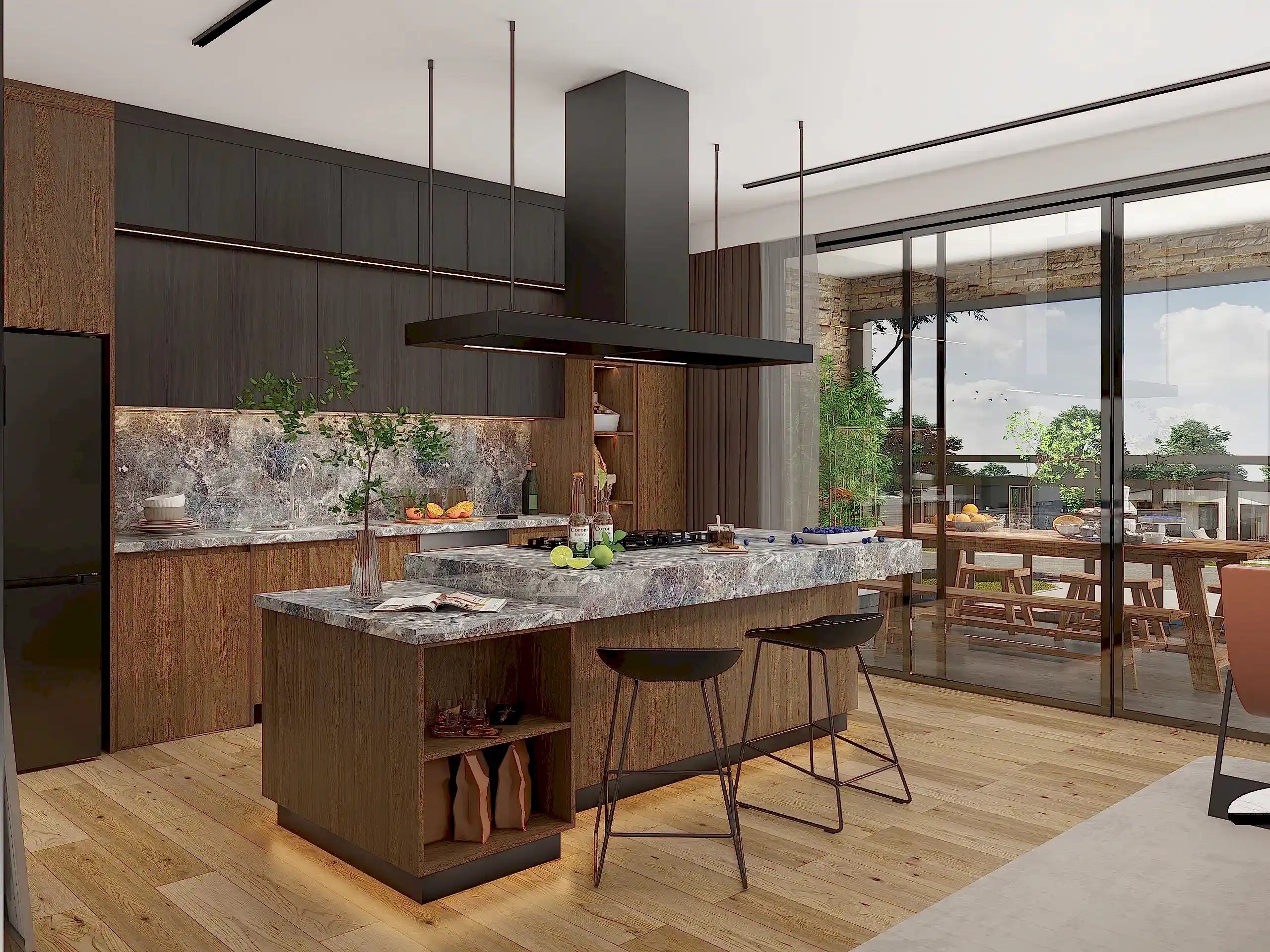 Melamine Kitchen Cabinets 13 Modern kitchen with custom melamine cabinets and a stylish marble island