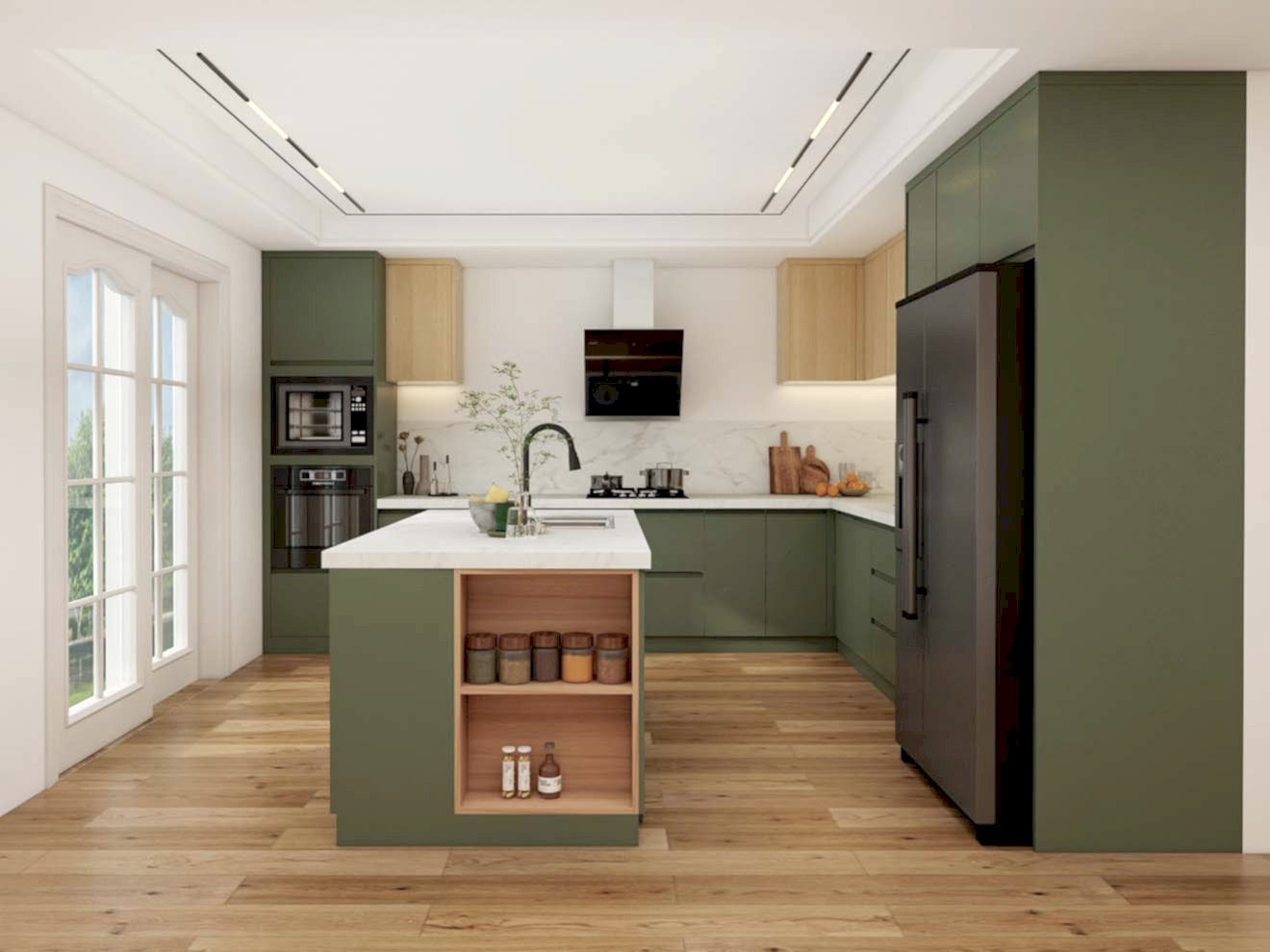 Lacquer Kitchen Cabinets 10 Rich Emerald Green And Warm Wood Modern Lacquer Kitchen Cabinets