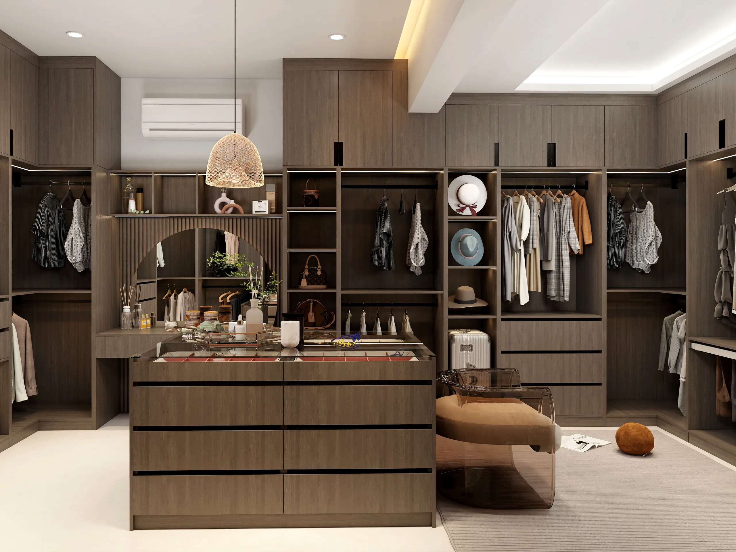 Walk In Closet 14 Spacious walk in closet with island storage and modern design elements