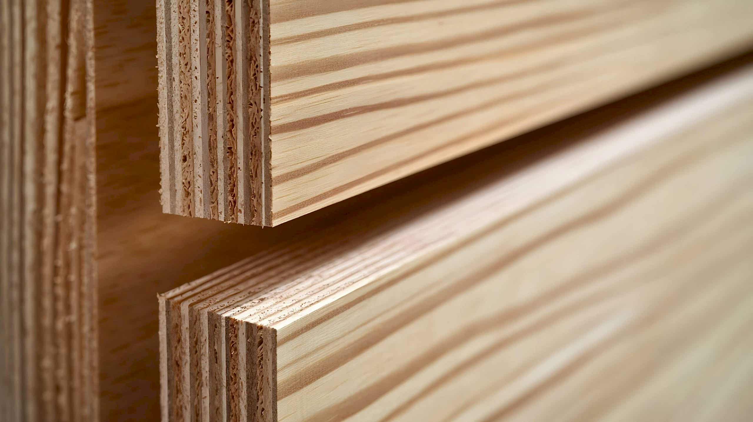 Plywood Kitchen Cabinets 18 Close-up of plywood sheets showing layered edge structure.