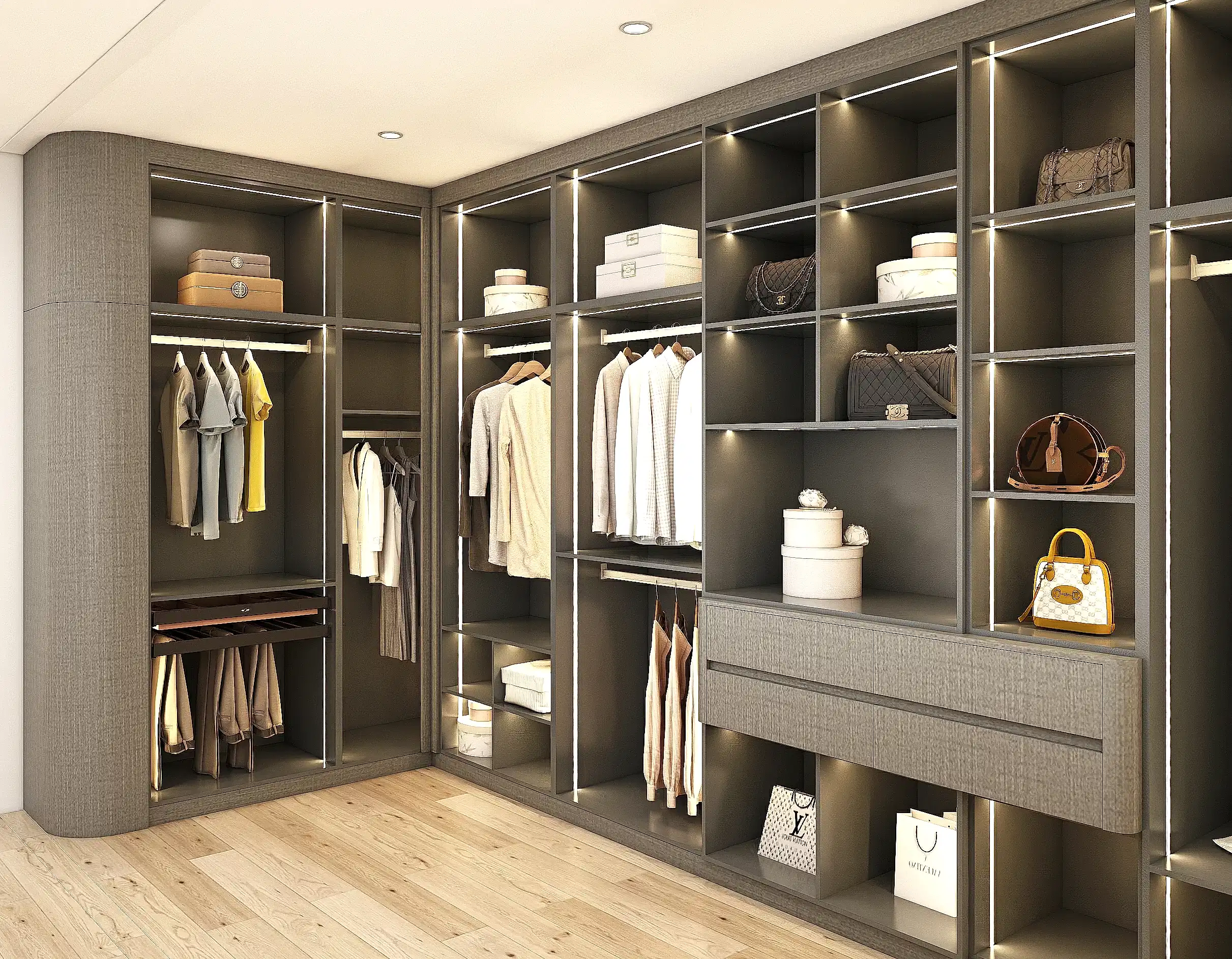 Walk In Closet 22 Smart closet doors with automatic features and modern design.