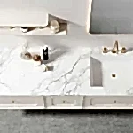 Sanitary Ware 3 Modern bathroom vanity with marble countertop featuring sleek storage and stylish accessories