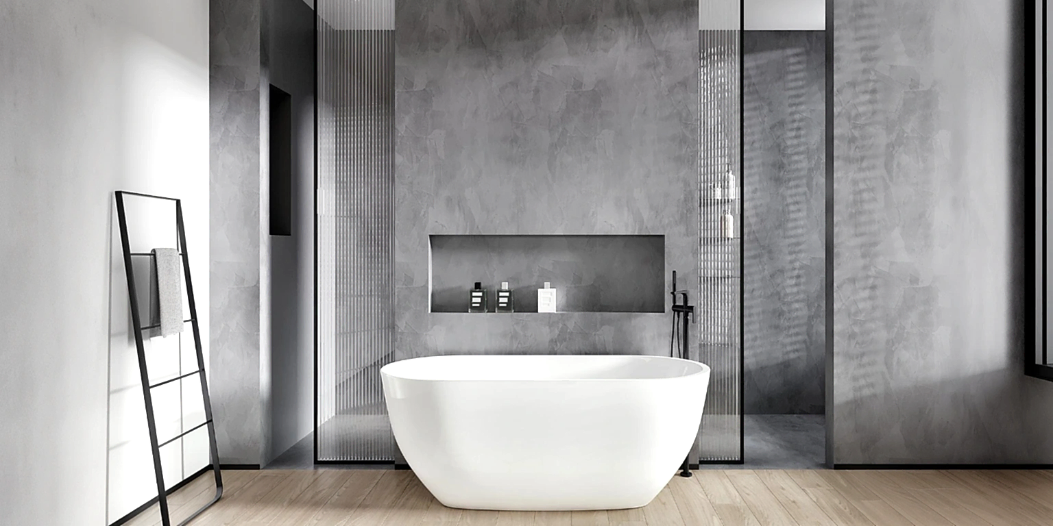 Sanitary Ware 18 Modern minimalist freestanding bathtub with gray wall