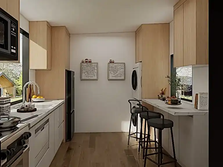 Blog 7 minimalist cabinet design for galley kitchen layout with sleek, flat-panel doors.